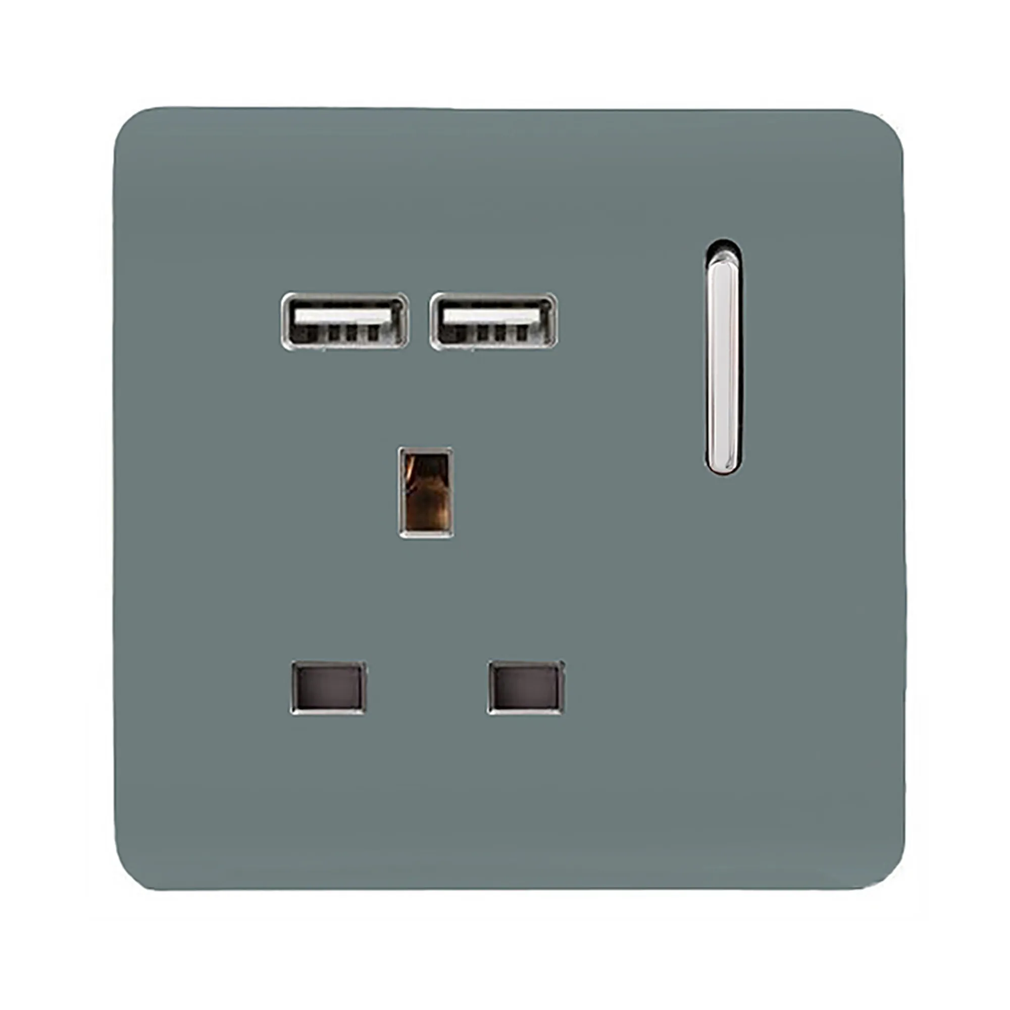 1 Gang 13Amp Switched Single Socket With 2 x USB Cool Grey